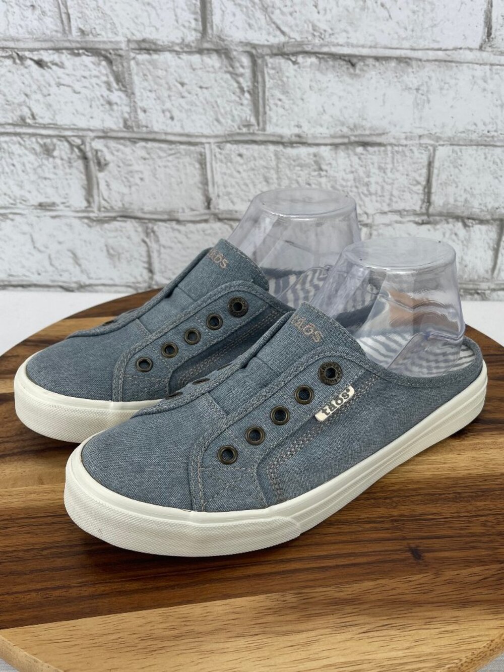 Taos EZ Soul Womens Sz. 9 Lake Blue Washed Canvas Mule Slip On Comfort Shoes